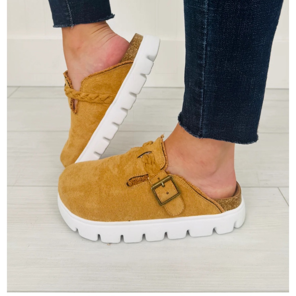 Very G Tan Suede Mules with Buckle